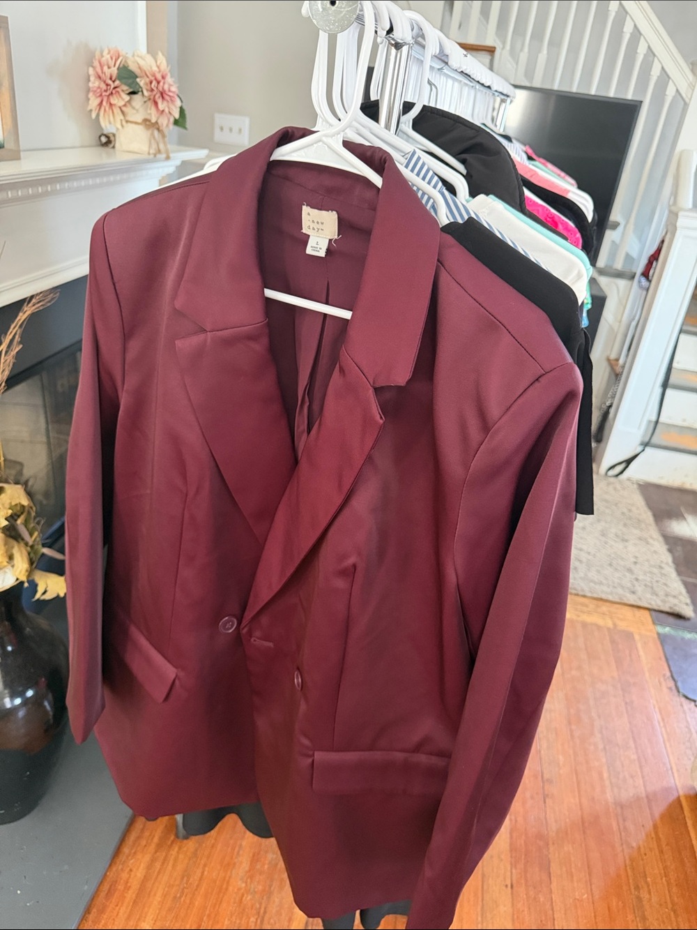 a new day Burgundy Double-Breasted Blazer